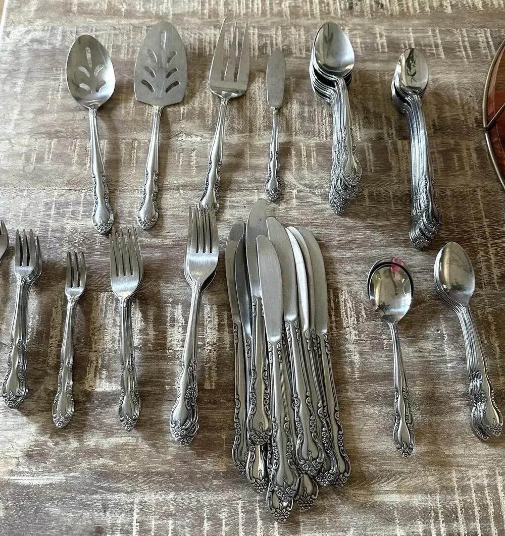 Imperial Fleurette Stainless Steel Flatware 68 Pieces VTG